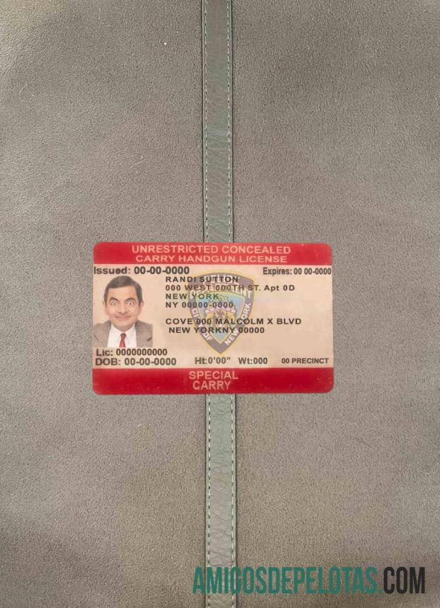 USA New York Unrestricted Concealed Carry License olhar de foto frente exemplo
